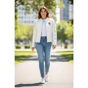 Vintage Dale JR White Leather Jacket with Black Piping and number 88